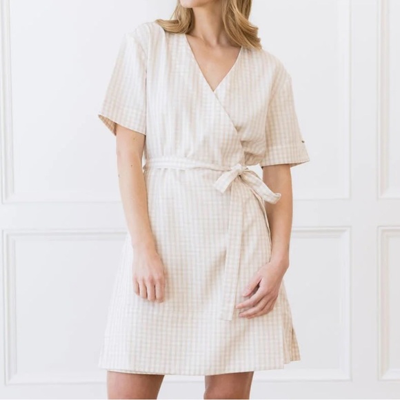 Cozy Earth Coastal Comfort Wrap Dress Gingham Plaid Size Small - Picture 1 of 8